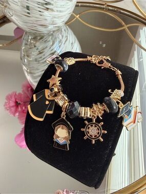 Graduation Charm Bracelet for  - Gold tone and Black